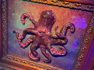 Purple Octopus on Thai Fabric and antique frame